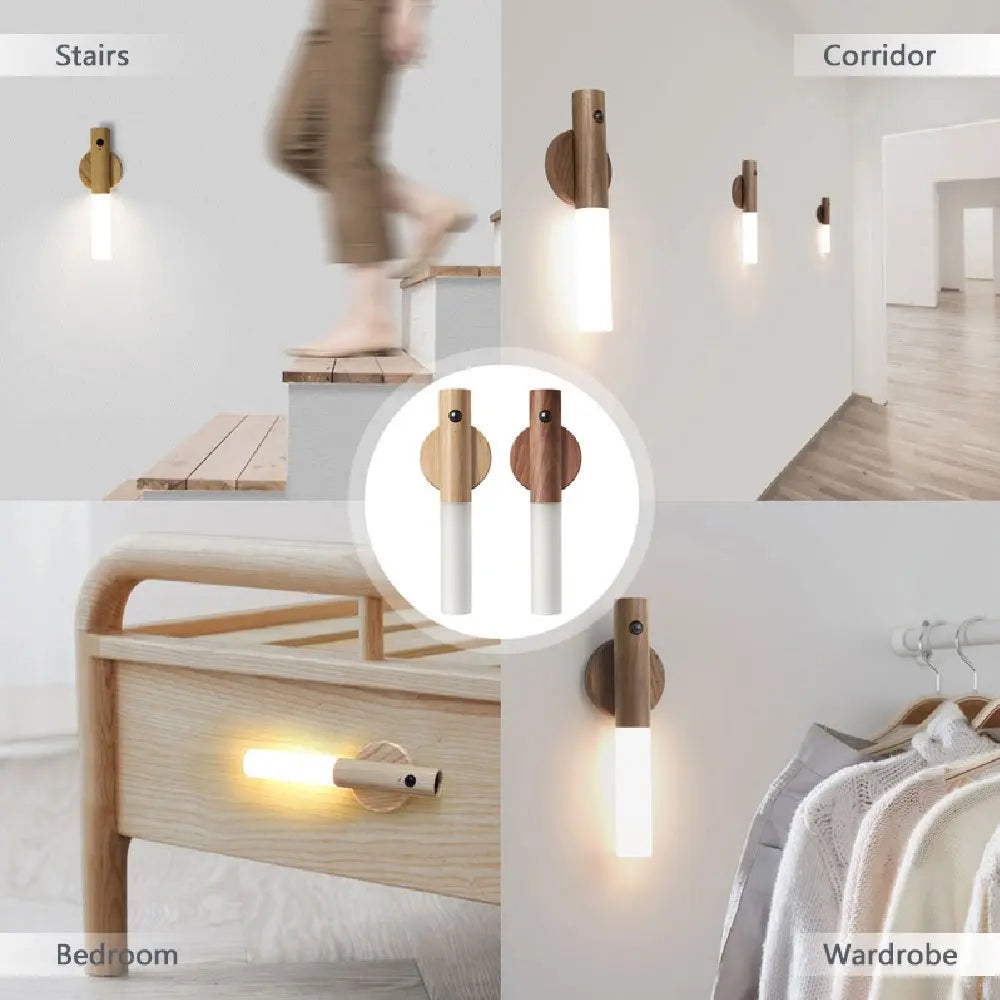 Auto LED USB Magnetic Wood Wireless Night Light Corridors Porch Lights - ShopTapEink.com
