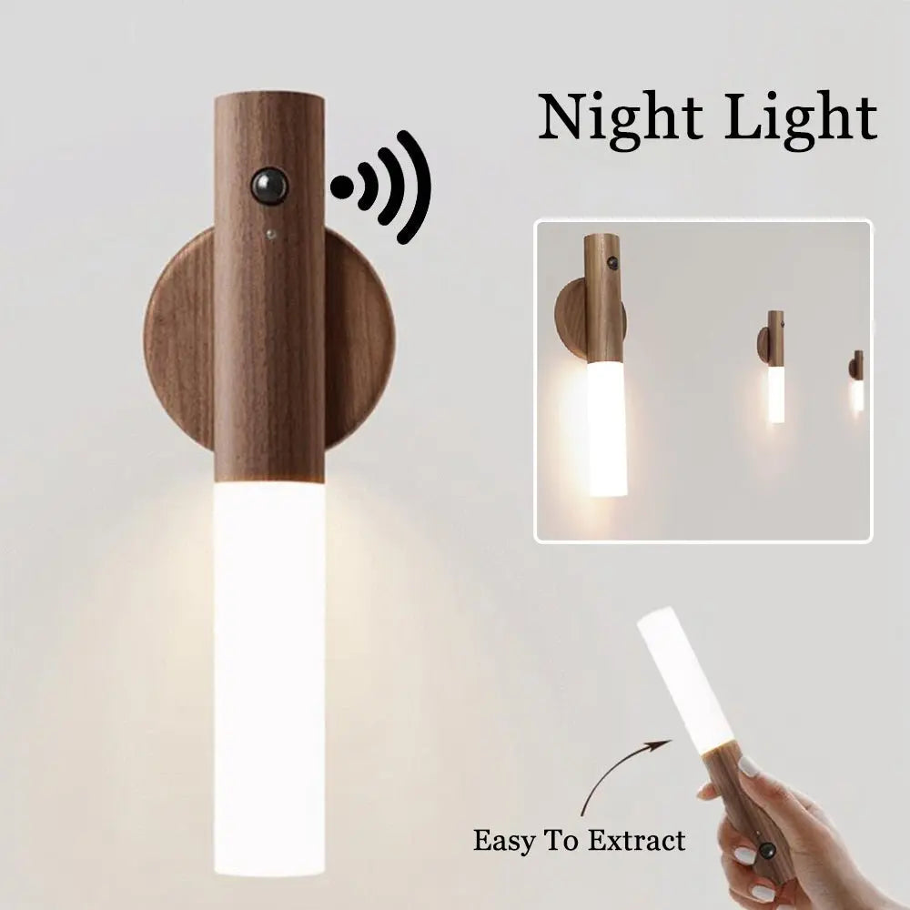 Auto LED USB Magnetic Wood Wireless Night Light Corridors Porch Lights - ShopTapEink.com