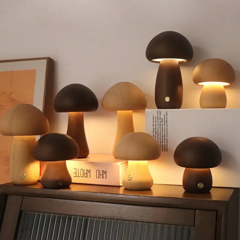 INS Wooden Cute Mushroom LED Night Light With Touch Switch Bedside Table Lamp - ShopTapEink.com