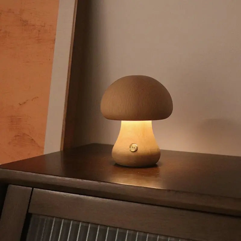 INS Wooden Cute Mushroom LED Night Light With Touch Switch Bedside Table Lamp - ShopTapEink.com