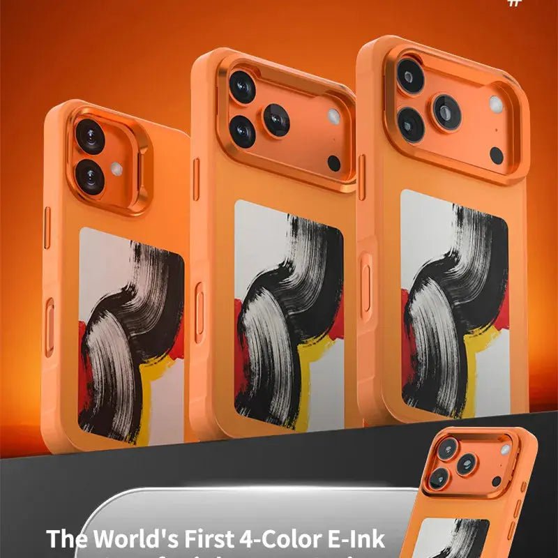 Luxury HD Smart NFC Ink Screen Phone Case for iPhone 17 Pro Max with bistable E Ink display tempered AG glass back and dual-layer shockproof shell