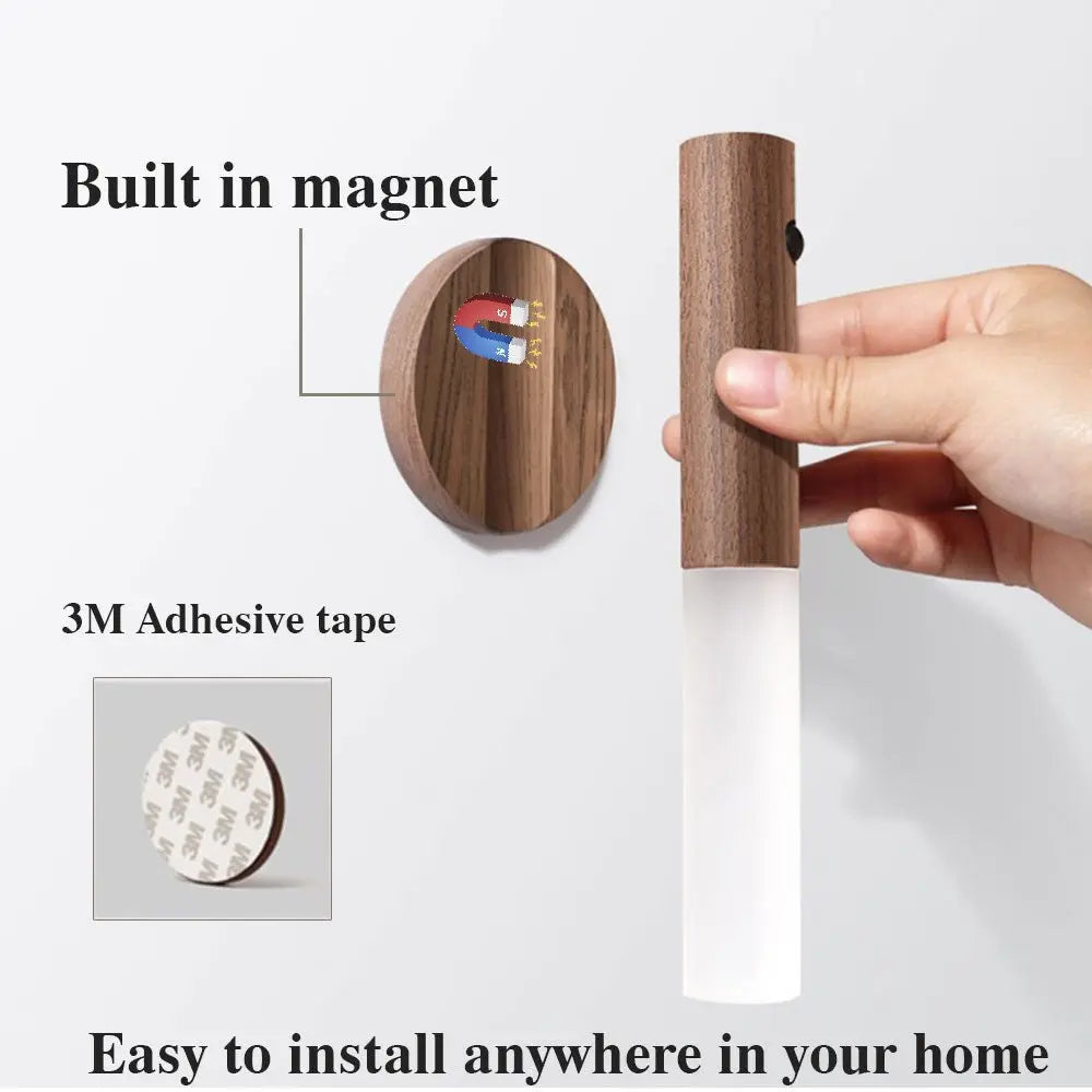 Auto LED USB Magnetic Wood Wireless Night Light Corridors Porch Lights - ShopTapEink.com